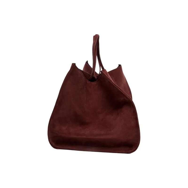 ZARA Cow Leather Tote Bag Shopping Bag Handbag Shoulder Bag Extra Large Women's Burgundy Red-2