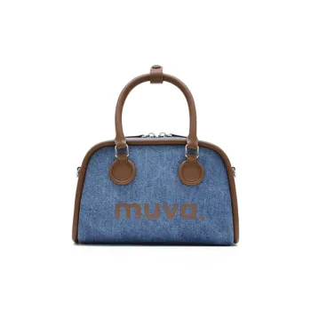 MUVA Canvas Canvas Bag Handbags Women's Denim Blue/Canvas Brown