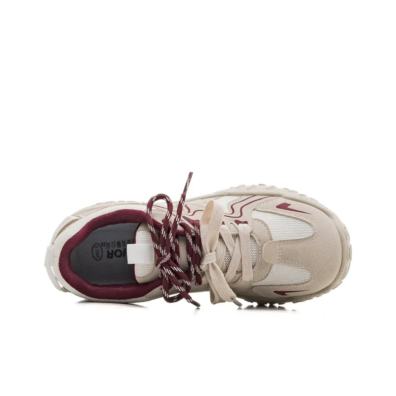 Warrior Breathable Lightweight And Wear-Resistant Low-Top Casual Shoes Women's Light Khaki Beige Red-3