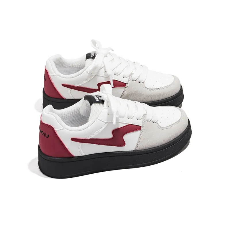 HUANQIU Anti Slip And Wear Resistant Lightweight Low Top Skateboard Shoes Women's White Gray Red-3