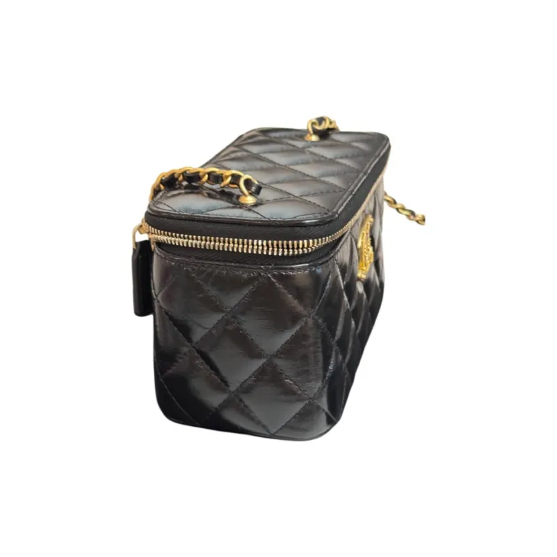 CHANEL Waxed Leather Box Bag, Crossbody Bag, Shoulder Bag Women's Black-3