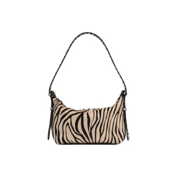 ZARA Cow Leather Shoulder Bag Regular Women's Beige & Black