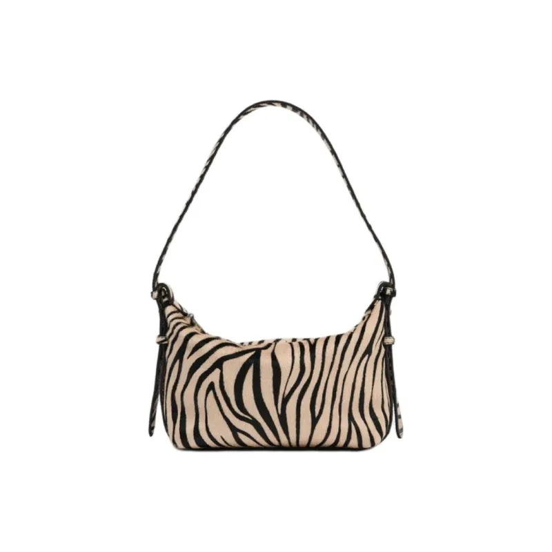 ZARA Cow Leather Shoulder Bag Regular Women's Beige & Black-0