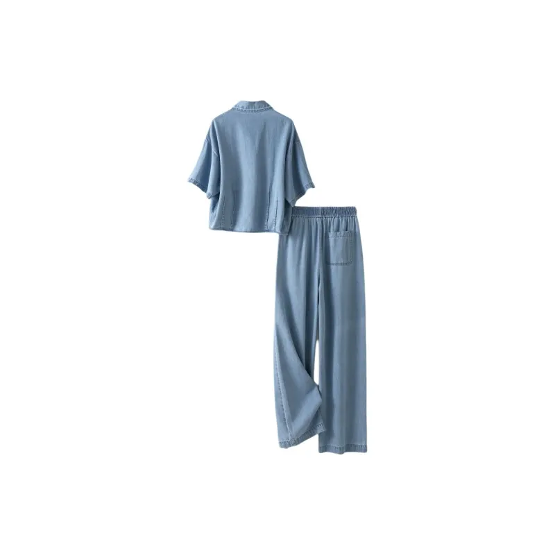 IHIMI Shirt Matching Set Women's Blue-2