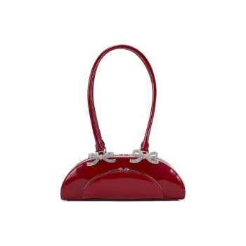 Self portrait Cow Leather Shoulder Bag, Bowling Bag, Shoulder Bag Mini Women's Burgundy
