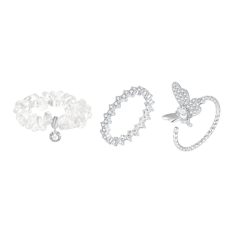 ZEGL White Gold Plated Copper Rings Women's-0