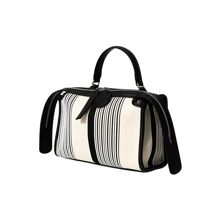 OMI Split Cow Leather Composite Leather With Textile Shoulder Bag Crossbody Bag Handbag Women's Black White Pattern-1
