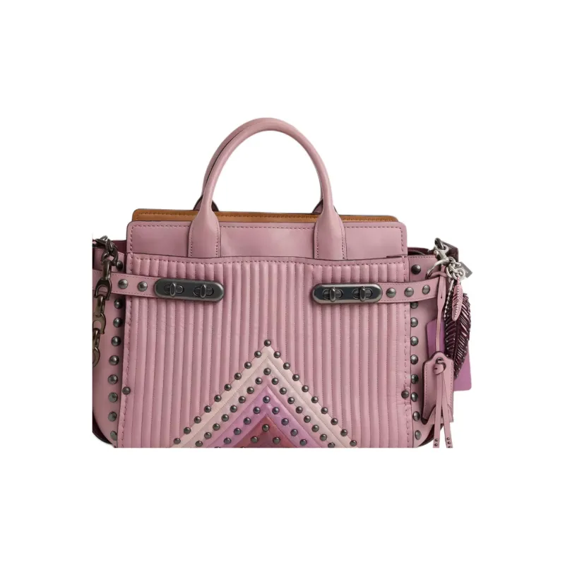 COACH Swagger Nappa Soft Leather One Shoulder Handbags Large Size Women's White Chrome & Gray Rose-3