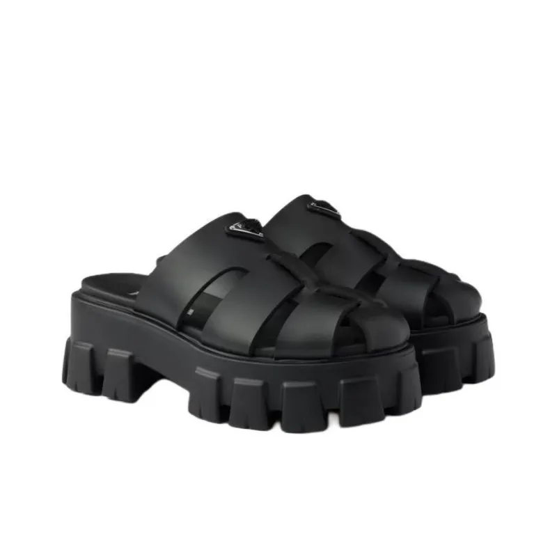 PRADA Monolith Closed Toe Slippers 5.5cm Women's Black-1