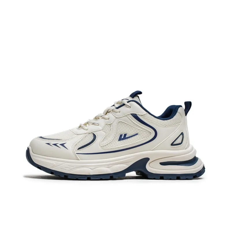 Warrior Slip Resistant, Abrasion Resistant, Breathable Low Top Chunky Sneakers Men's Beige Dark Blue-0