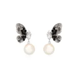 Crystal Heart Butterfly Hoop Earrings Black (Exquisite Faux Crystal)