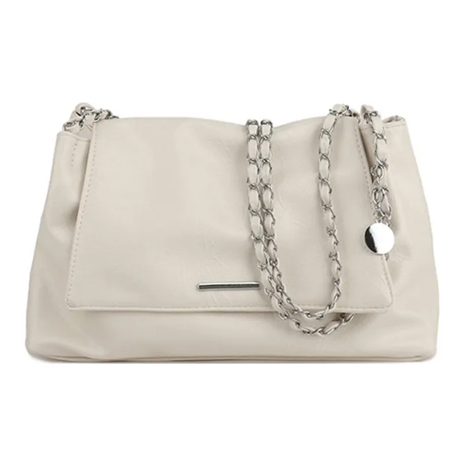 SEPTWOLVES PU Shoulder Bag Medium Size Women's Black/White/Silver-4