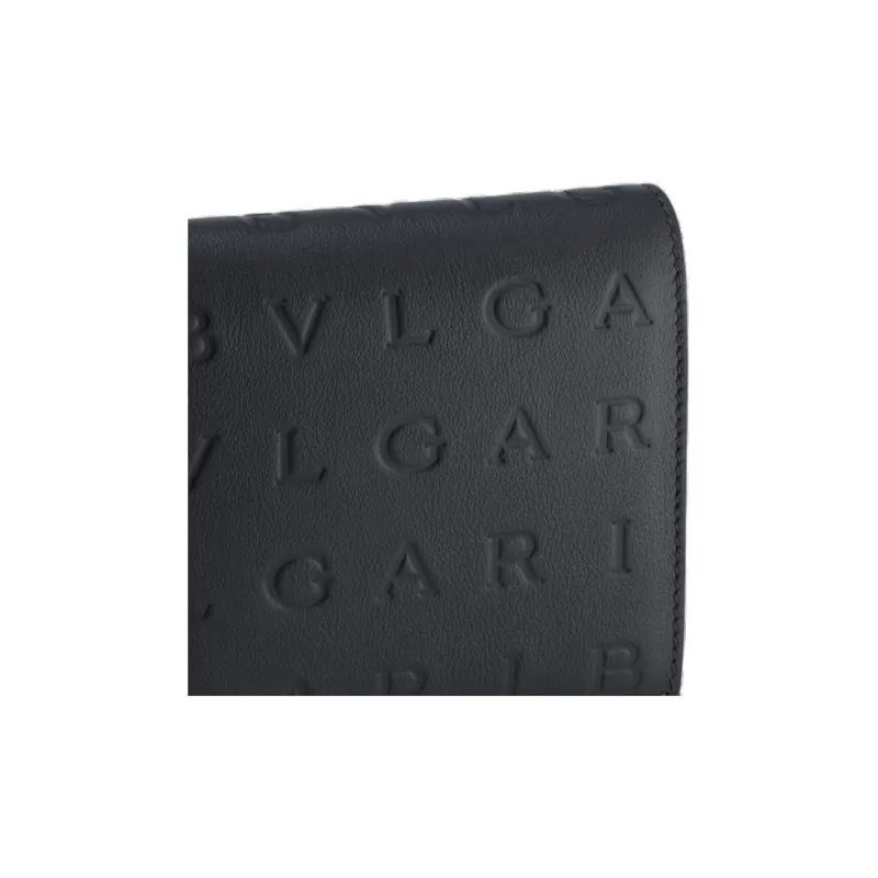 BVLGARI Bvlgari Logo Cow Leather Wallet Women's Black-4