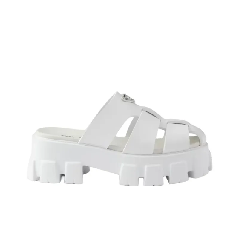 PRADA Monolith Closed Toe Slippers 5.5cm Women's White-1