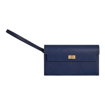 HERMES Kelly Pocket Chamkila Goat Skin Wallet Women's 73 Bleu Saphir Sapphire Blue