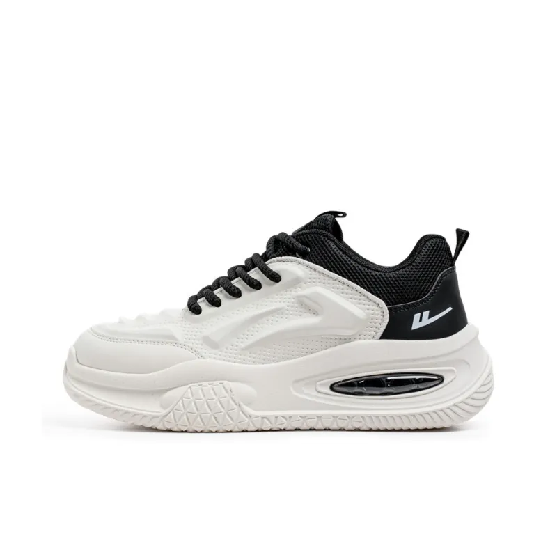 Warrior Height Increasing Wear Resistant Lightweight Slip Resistant Low Top Chunky Sneakers Men's White Black-0