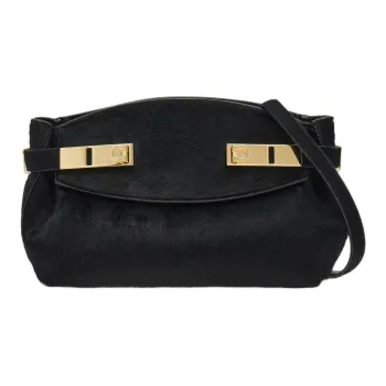 FERRAGAMO Horse Leather With Calfskin Crossbody Bag Shoulder Bag Mini Women's Black
