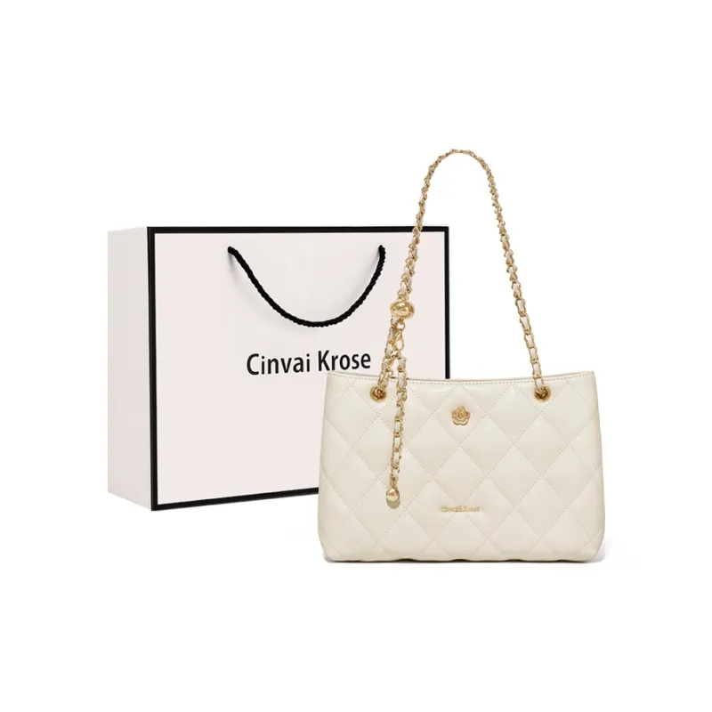 CinvaiKrose Synthetic Leather Shoulder Bag Tote Shoulder Bag Small Size Women's Ecru/Black-0