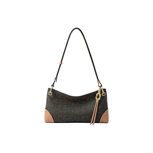 FION Artificial Leather Bonded Split Cow Leather Pillow Bag Shoulder Bag Medium Size Women's Coffee & Camel