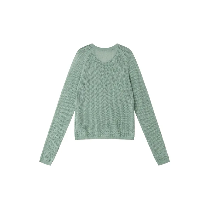 WULISHAONIAN Vintage Hollow Out Crew Neck Knitted Fabric Cardigan Sweater Unisex-7