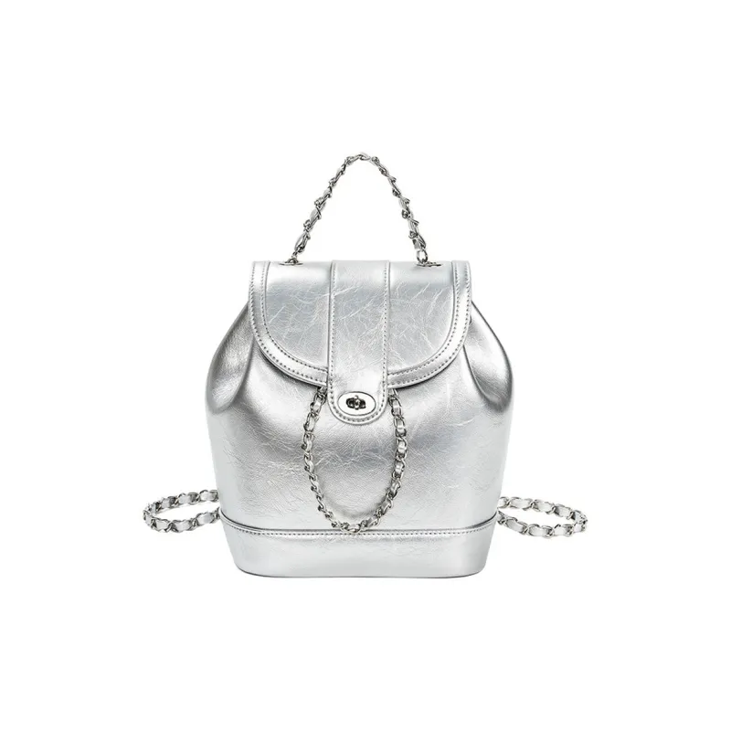 SEPTWOLVES Artificial Leather Backpack Medium Size Women's Black/White/Silver-6