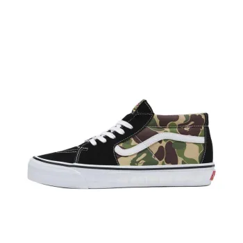 A BATHING APE x Vans Anti-Slip Wear-Resistant Mid-Top Skateboard Shoes Unisex Green