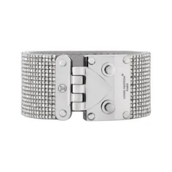 LOUIS VUITTON Cow Leather Metal Parts Rhinestone Bangles Women's Silver