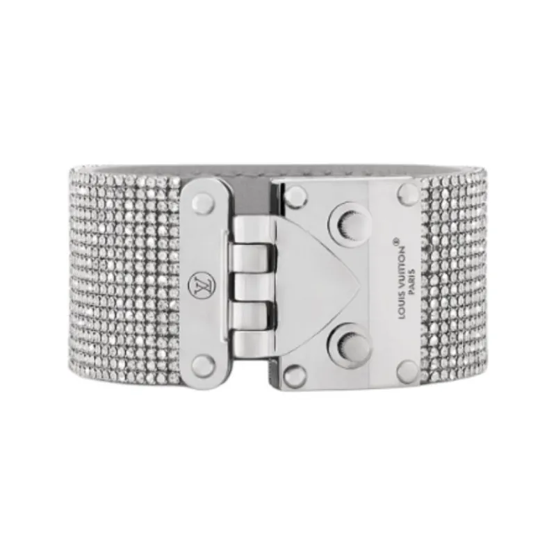 LOUIS VUITTON Cow Leather Metal Parts Rhinestone Bangles Women's Silver-0