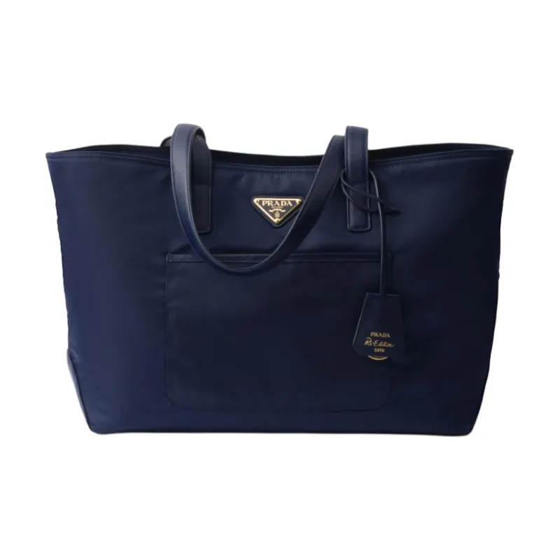 PRADA Re-Edition Fabric Tote Bag Shopping Bag Handbag Medium Size Women's Sea Blue-0