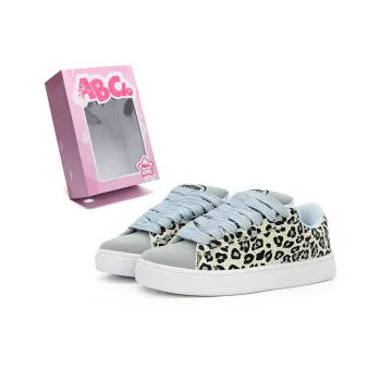 ABCIO Anti Slip Wear Resistant Breathable Height Increasing Low Top Skateboard Shoes Women's Blue Leopard Print
