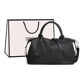 COMELY Cow Leather Shoulder Bag Crossbody Bag Handbag Women's Black