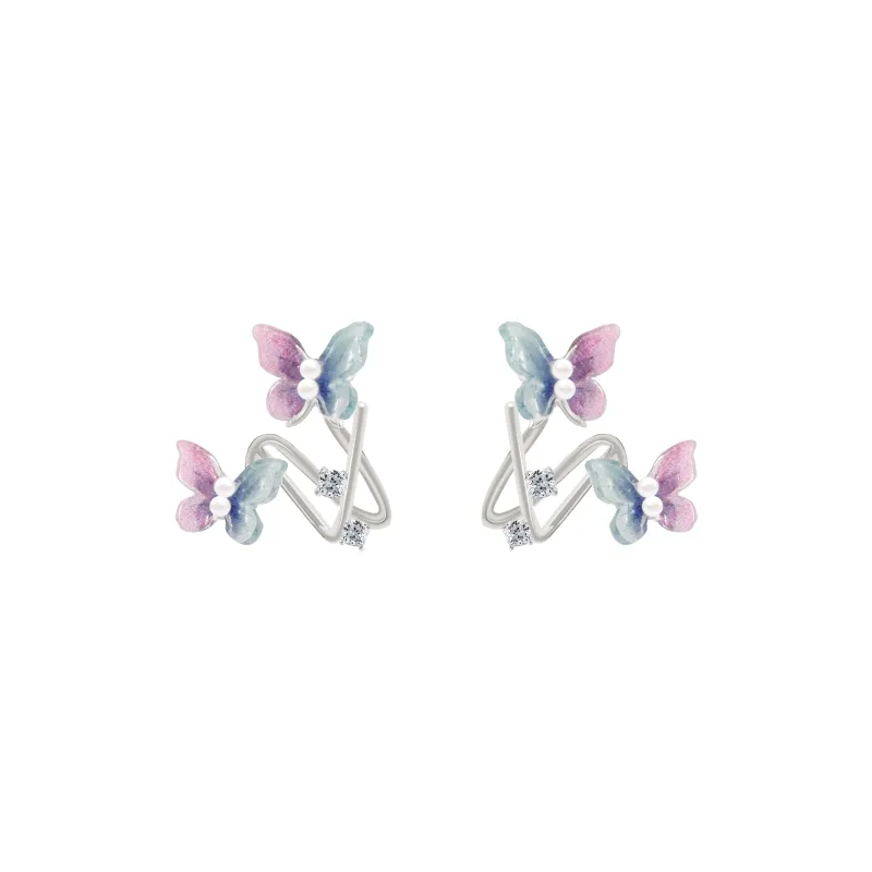 KEYS VIA Copper Alloy Synthetic Cubic Zirconia Resin Faux Pearl Silver Needle Stud Earrings Women's-0