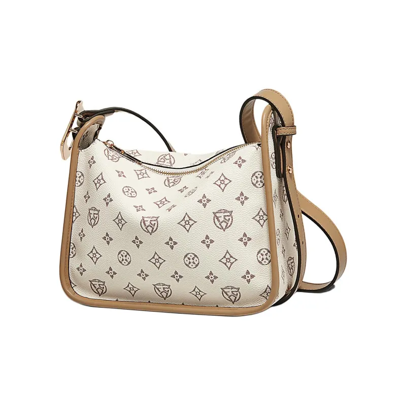 Old Man's Head Synthetic Leather Shoulder Bag Women's Beige-2