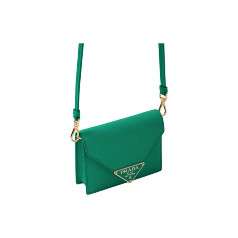 PRADA Leather One Shoulder Crossbody Card Holder Women's Green-1