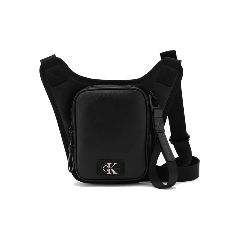CALVIN KLEIN Synthetic Material Cell Phone Pouch, Crossbody Bag, Shoulder Bag Small Size Men's Space Black-1