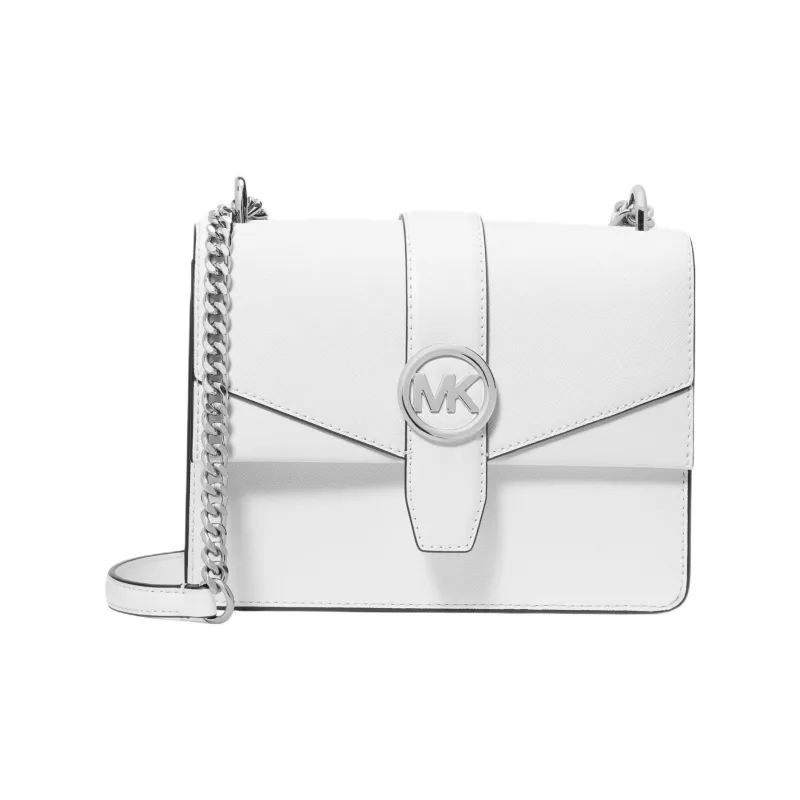 MICHAEL KORS Greenwich Cow Leather Crossbody Bag, Shoulder Bag Small Size Women's White-0