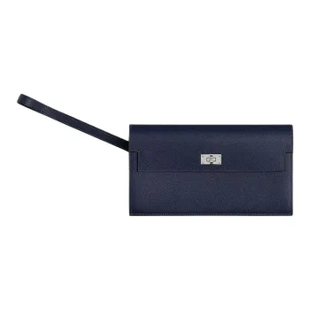 HERMES Kelly Pocket Madame Calfskin Wallet Women's 2Z Bleu Nuit Midnight Blue