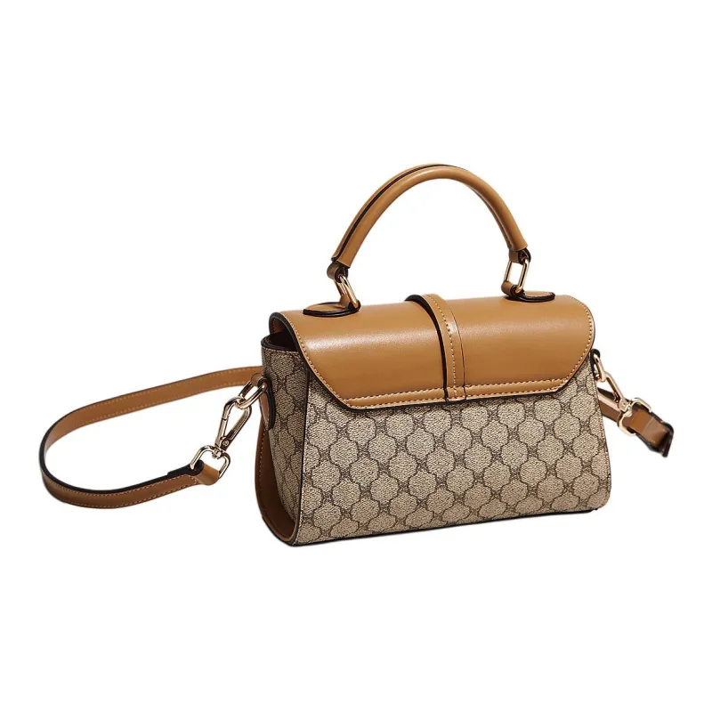 Old Man's Head Synthetic Leather Handbag Women's Khaki-4