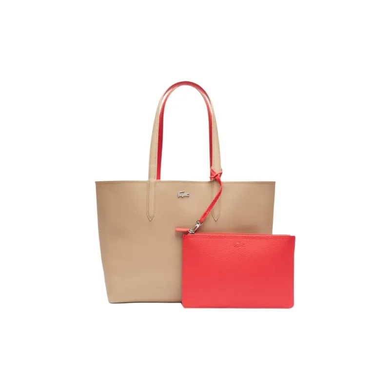 LACOSTE PVC Tote Bag, Shopping Bag, Shoulder Bag Women's Beige-0