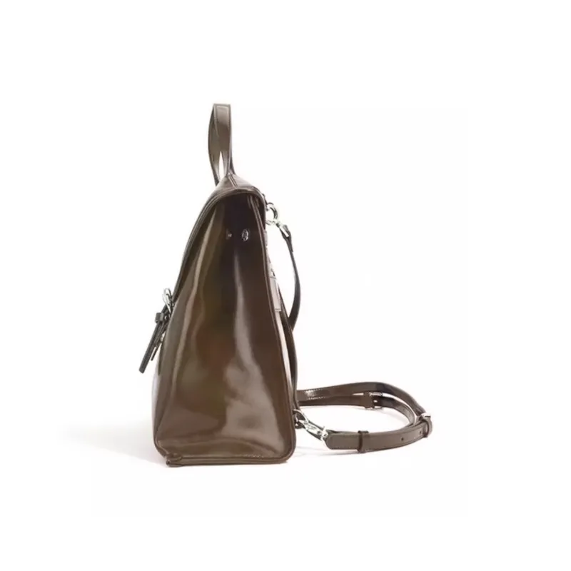ROBERTA DI CAMERINO Cow Leather Backpack Women's Mocha/Gentleman Black-2