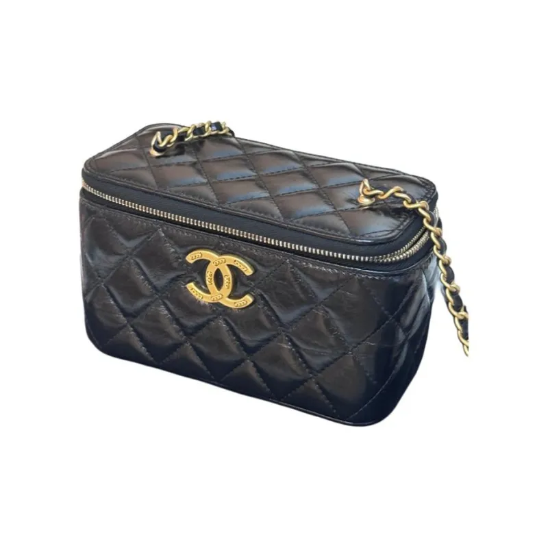 CHANEL Waxed Leather Box Bag, Crossbody Bag, Shoulder Bag Women's Black-0