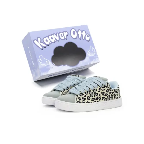 KAAVER OTTO Cushioning Lightweight Breathable Low Top Skateboard Shoes Women's Blue Leopard Print