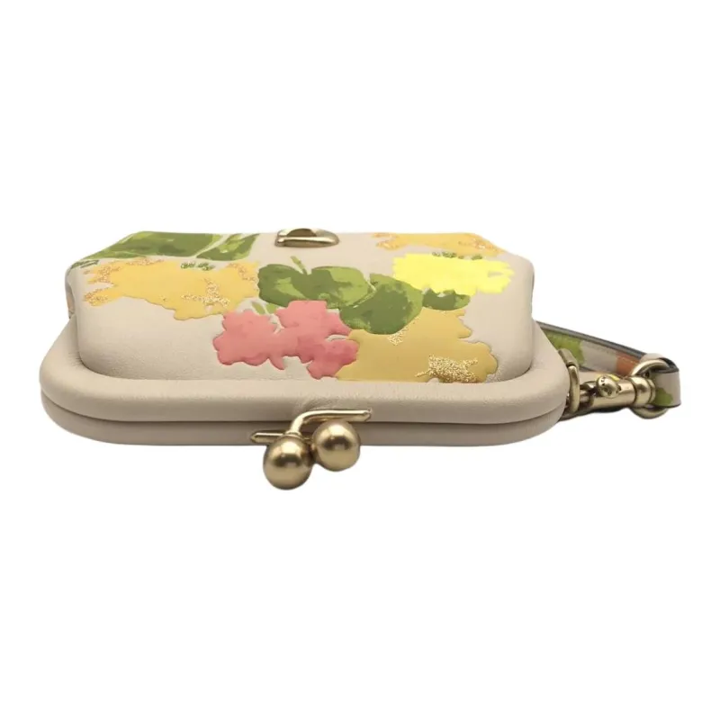 COACH Kisslock Leather Coin Purse Women's Beige-2