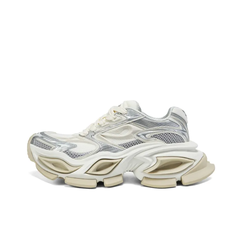 OGR GAZE Ragdoll Og White Cushioning Slip Resistant Height Increasing Low Top Chunky Sneakers Unisex White Silver-0