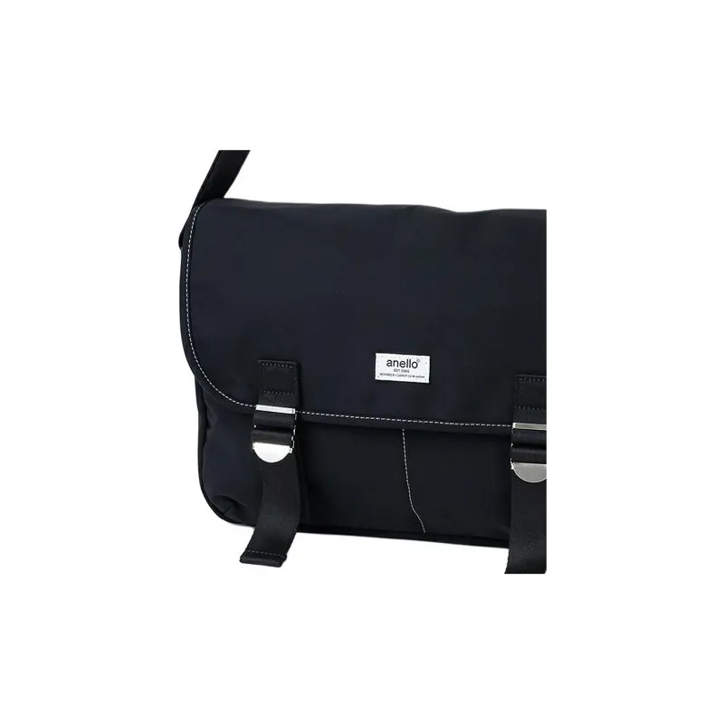 Anello Polyester Messenger Bag Crossbody Bag Shoulder Bag Unisex Black-4