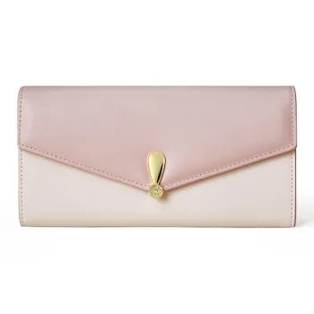 PIERRE CARDIN Cow Leather Card Holder Clutch Long Wallet Women's Ecru & Pink