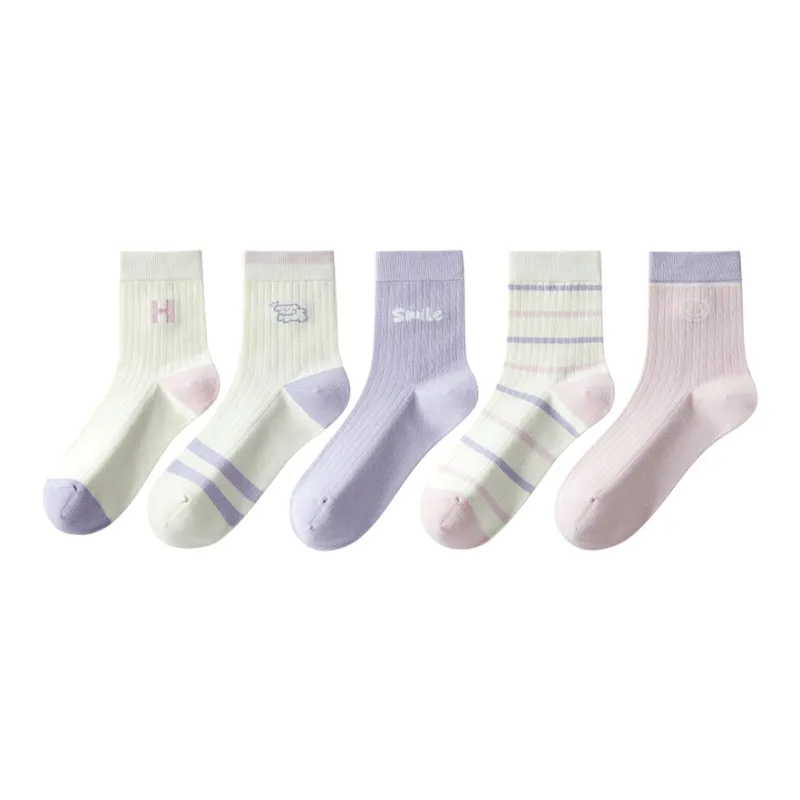 H-YXIANG Mid-Calf Socks Women's 5 Pack Mixed Color-7