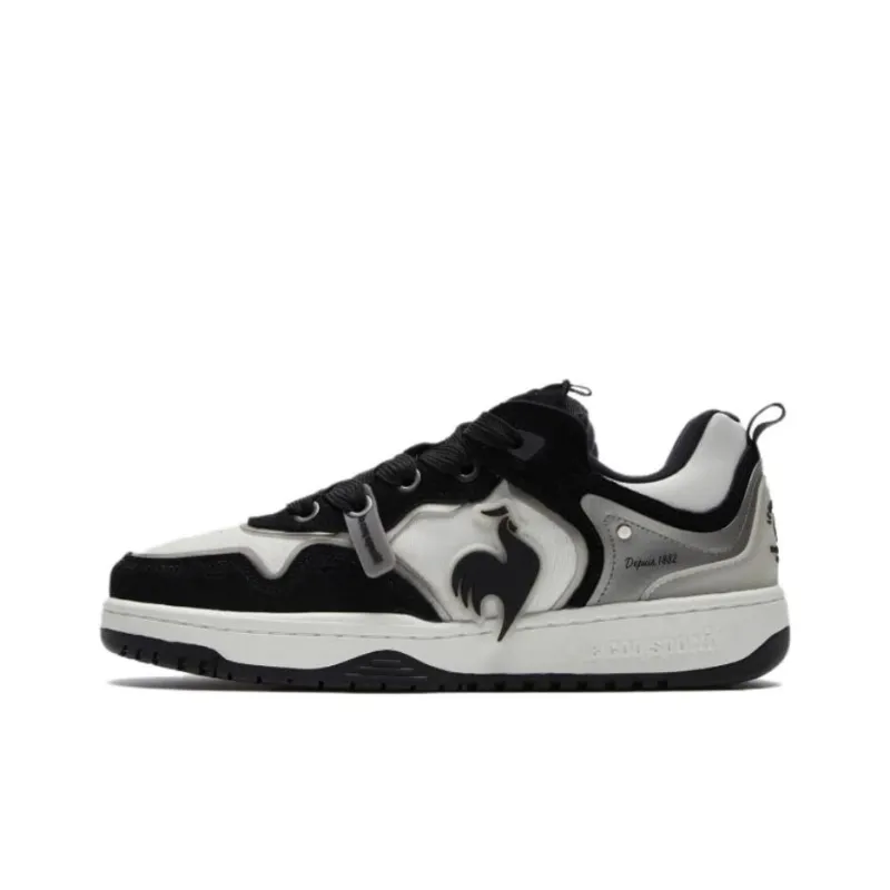 Le Coq Sportif Anti Slip Wear Resistant Low Top Skateboard Shoes Women's Black White Gray-0