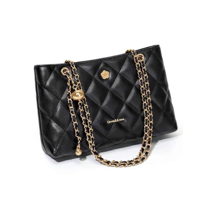 CinvaiKrose Synthetic Leather Shoulder Bag Tote Shoulder Bag Small Size Women's Ecru/Black-5