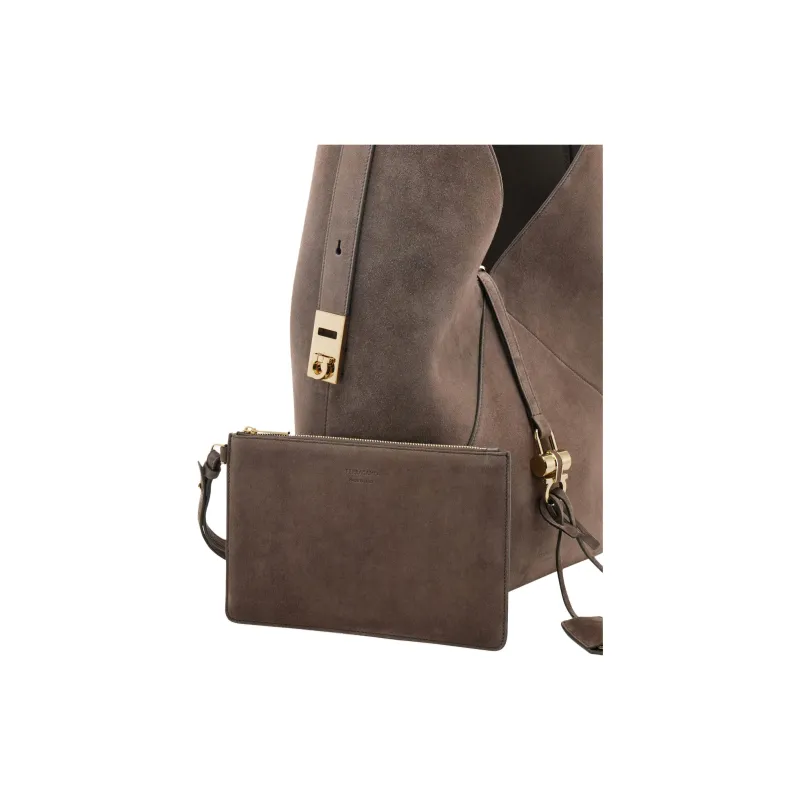 FERRAGAMO Suede Calfskin Hobo Bag Shoulder Bag Women's Concrete Gray-3
